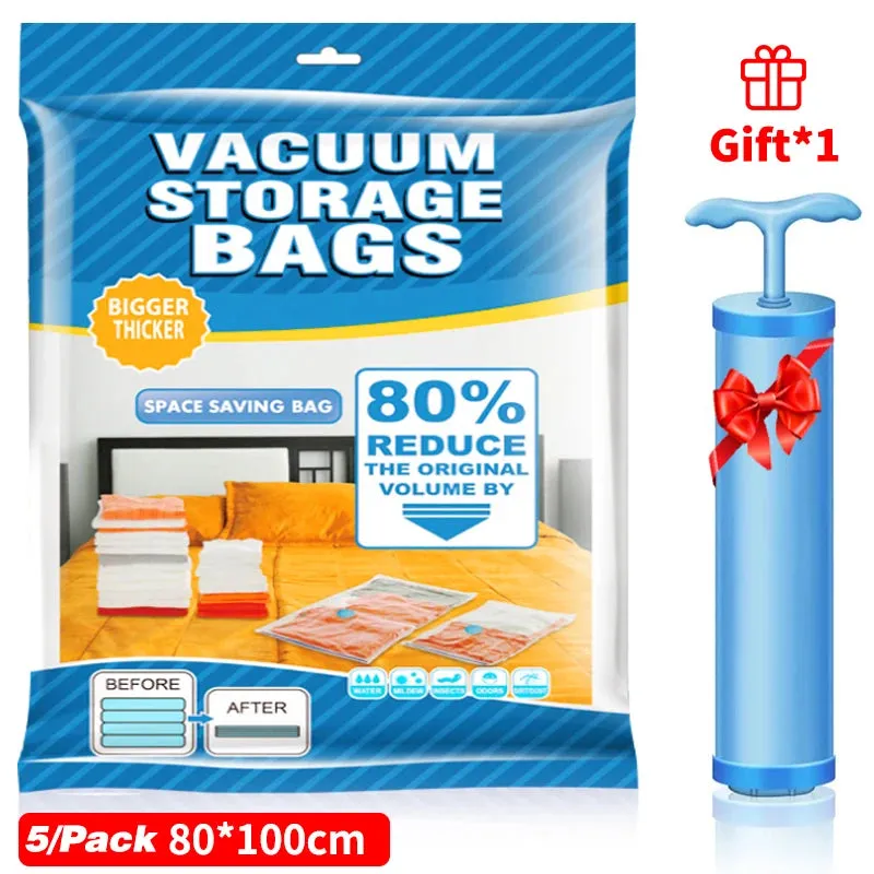 1/5/10pc Vacuum Storage Bags,for Bedding,Pillows,Towel,Clothes Space Saver Travel Storage Bag,With Hand-Pump,Vacuum Bag Package