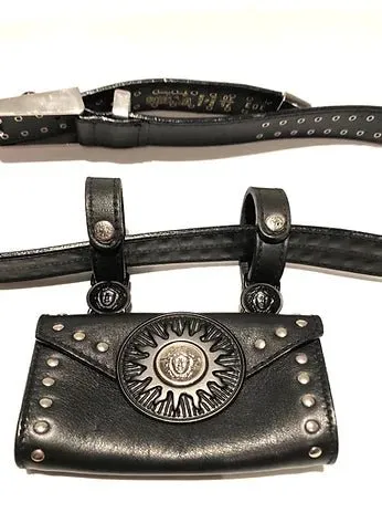 1990s GIANNI VERSACE STUDDED MEDUSA LEATHER MINI BUM BAG BELT