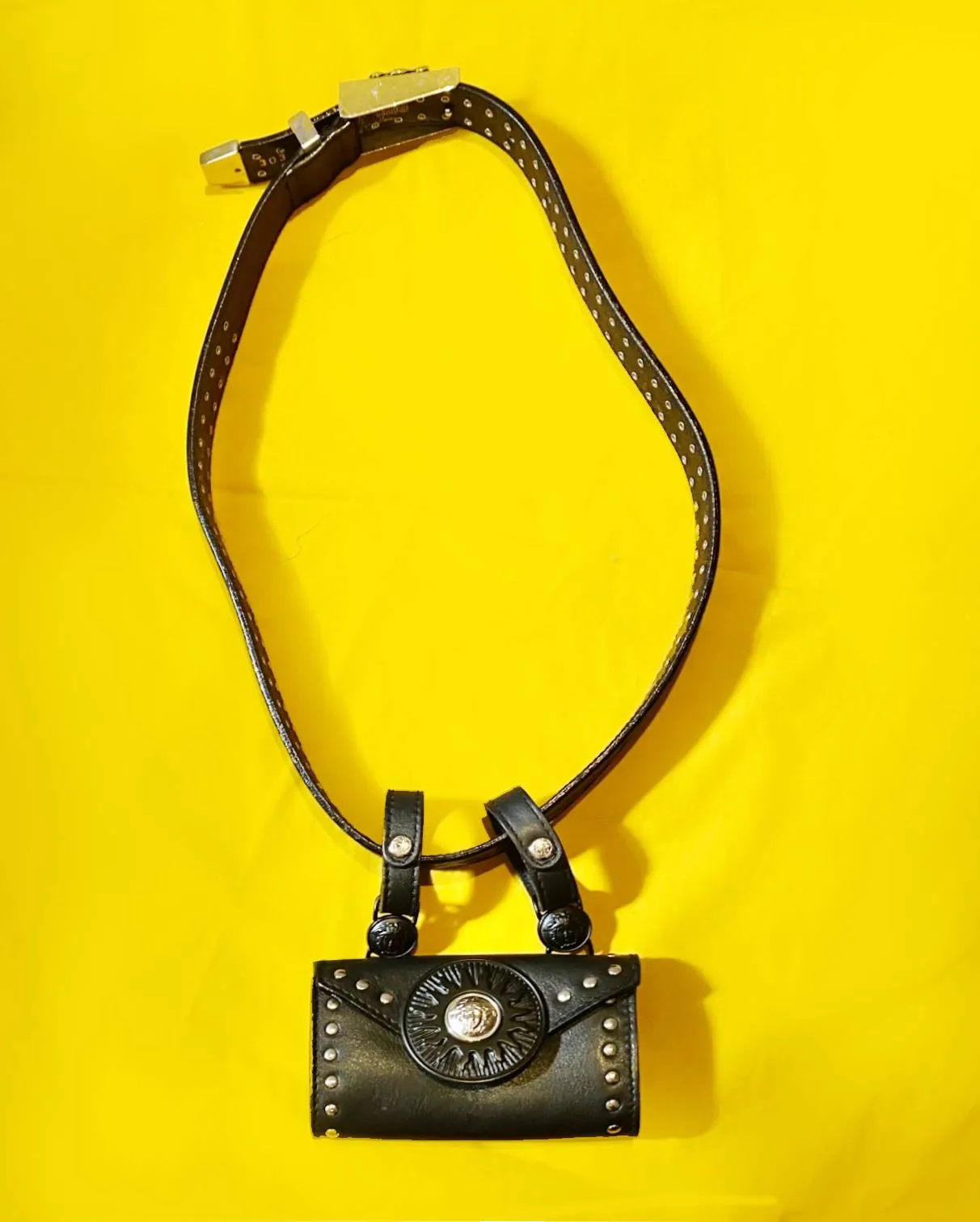 1990s GIANNI VERSACE STUDDED MEDUSA LEATHER MINI BUM BAG BELT