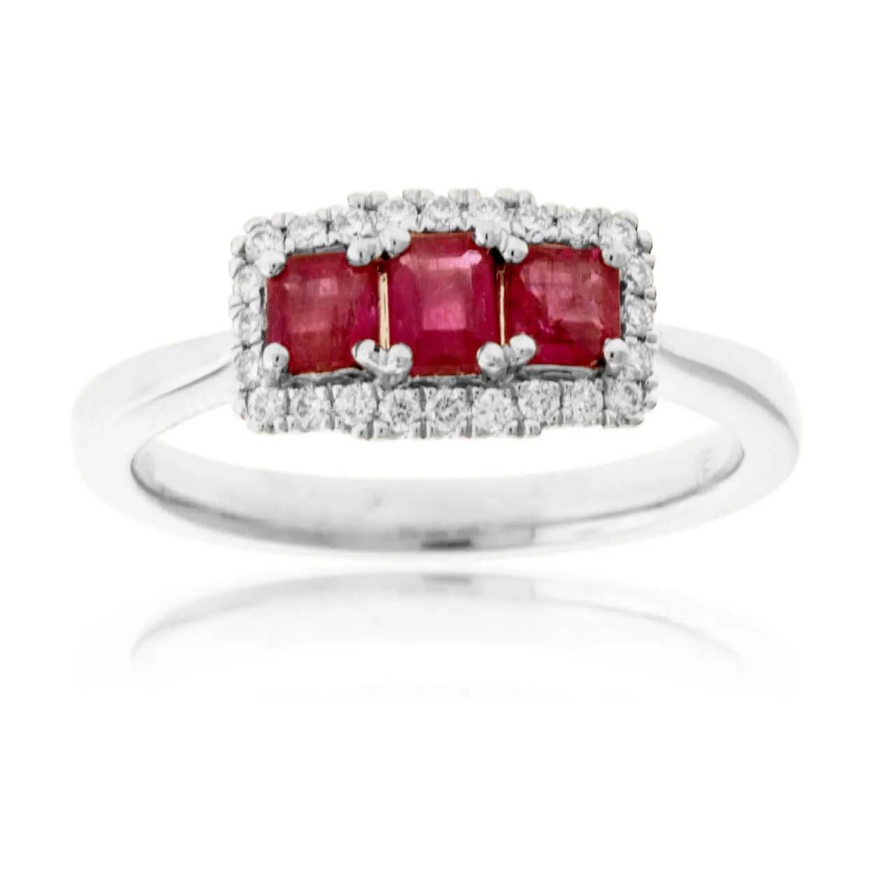 3 Stone Red Emerald and Diamond Ring