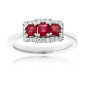 3 Stone Red Emerald and Diamond Ring