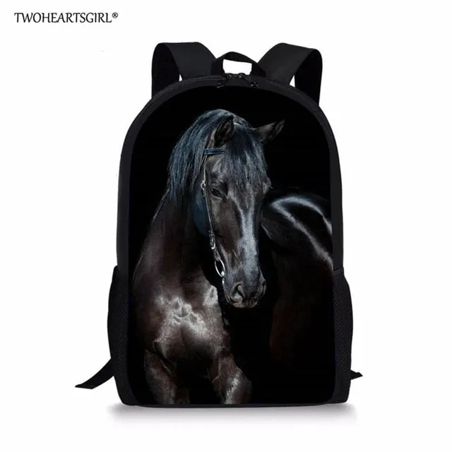 3PCS/SET 3d Crazy Horse Print School Backpack Set for Teenager Girls Boys Cool High School Children Kids Bagpack Child Bookbags