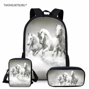 3PCS/SET 3d Crazy Horse Print School Backpack Set for Teenager Girls Boys Cool High School Children Kids Bagpack Child Bookbags