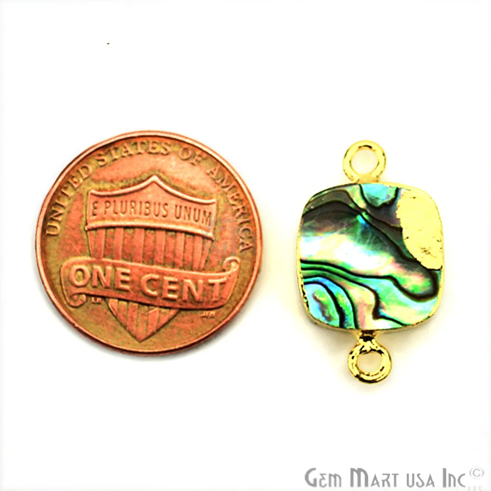 Abalone Shell 12mm Cushion Shape Gold Electroplated Gemstone Connector