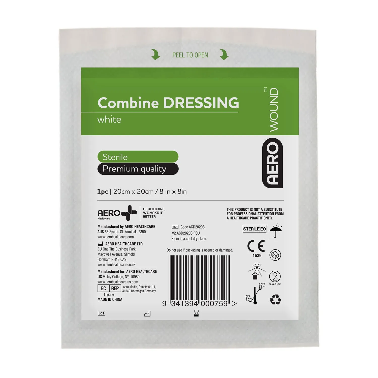 Aero Healthcare ACD2020S AEROWOUND™ Combine Dressing 8in x 8in