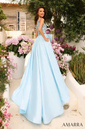 Amarra 94041 Long Prom Dress One Shoulder Bow Silken Tulle Ball Gown Beaded Formal Pageant Gown