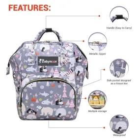 Babymoon Mother Diaper Bag Lightweight Multifunctional Travel Unisex Diaper Backpack - Grey Fish