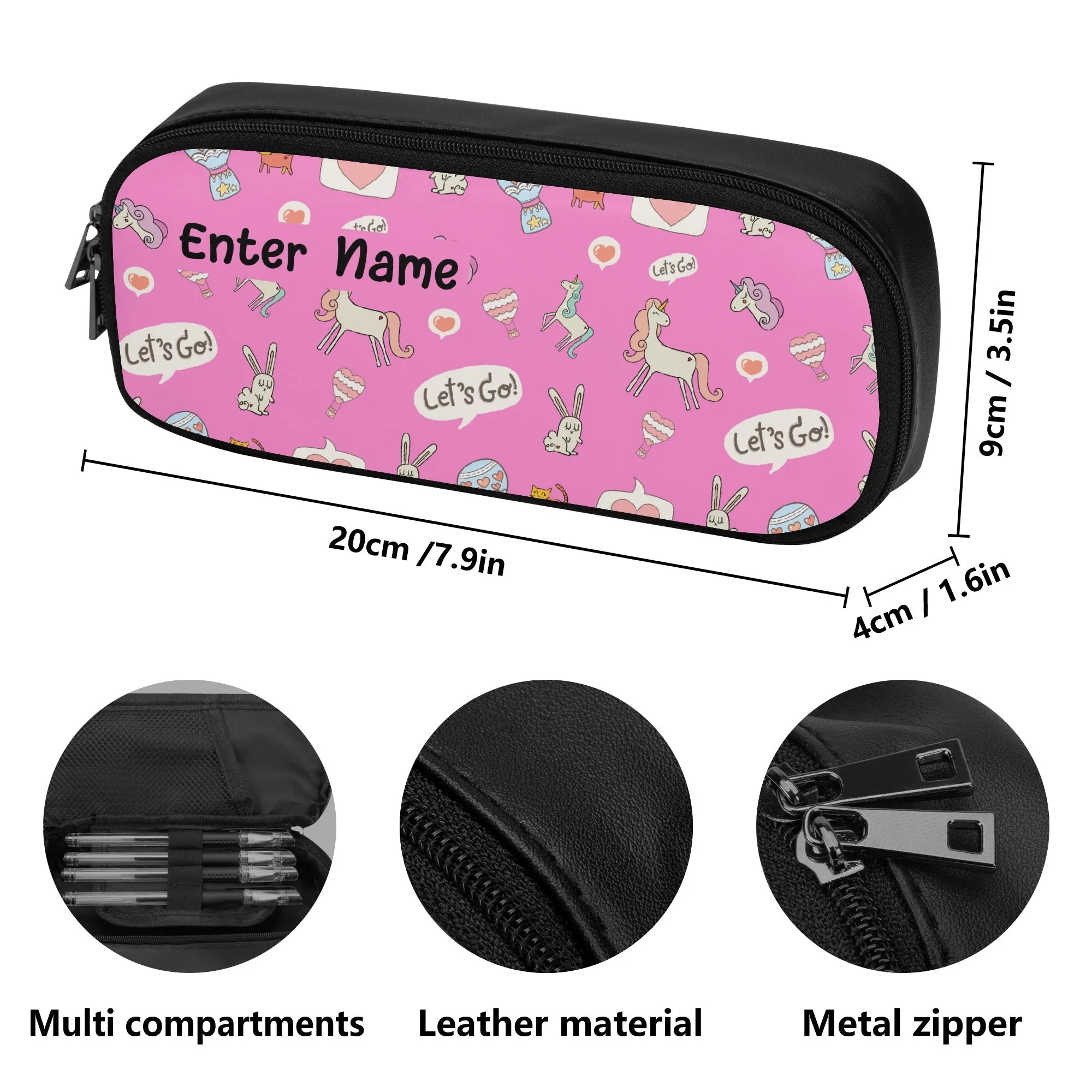 Back to School Essentials: Stylish & Practical PU Leather Pencil Case for Kids and Teens. Personalized Pink Unicorn pattern is both Cute & Fun