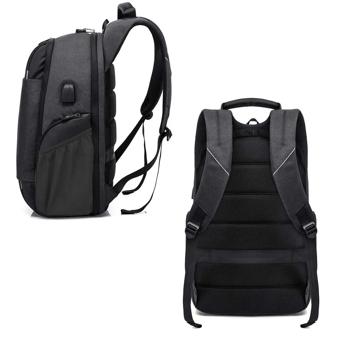 BANGE Anti-Theft Water Resistant Laptop Backpack with USB charging and TSA lock (Black)