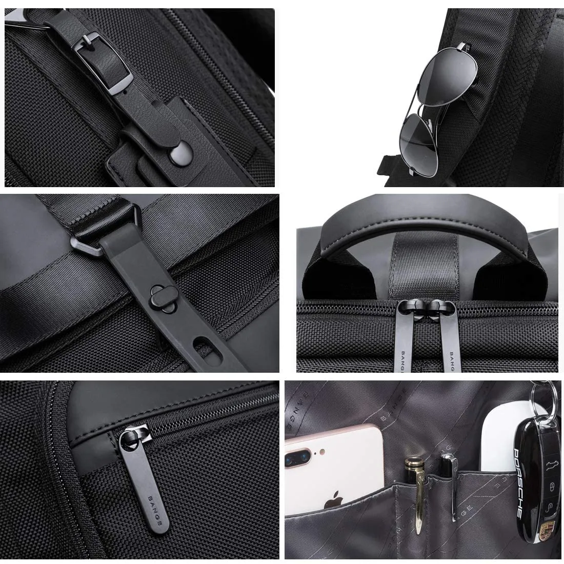 BANGE Water Resistant 30 L Polyester Anti theft Foldable Business Travel 15.6 inch Laptop Backpack (Black)