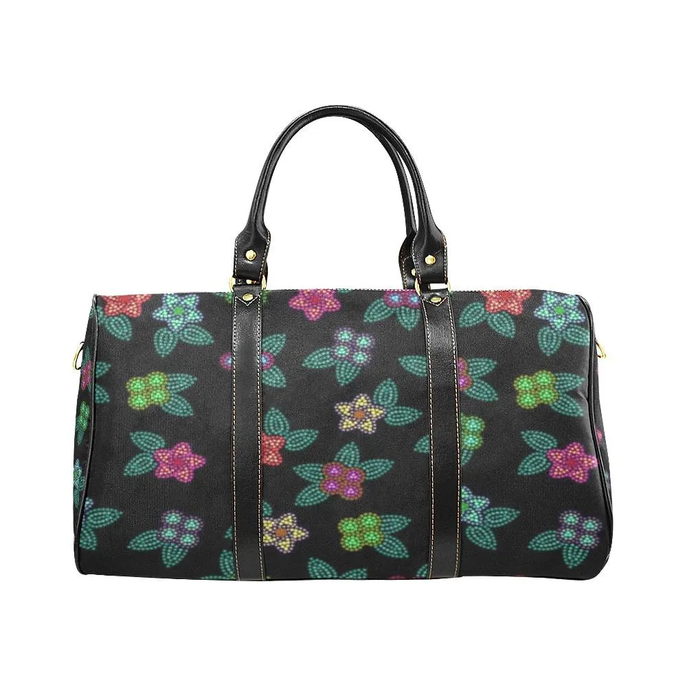 Berry Flowers Black Waterproof Travel Bag