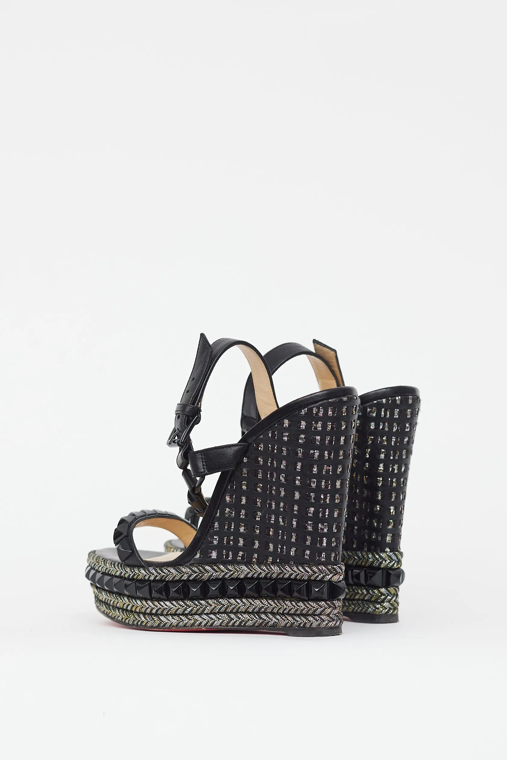 Black & Gold Cataclou Studded Metallic Wedge Sandal