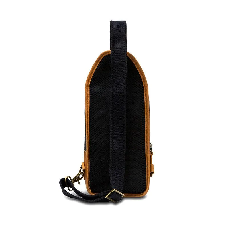 Black Canvas Leather Sling Backpack Men's Sling Bag Chest Bag Canvas One shoulder Backpack For Men