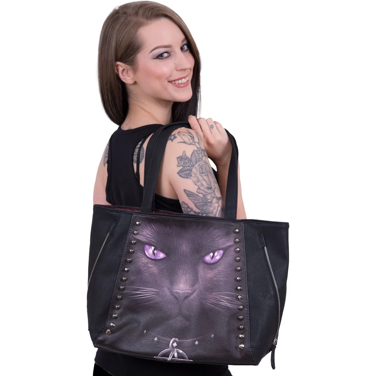 BLACK CAT - Tote Bag - Top quality PU Leather Studded