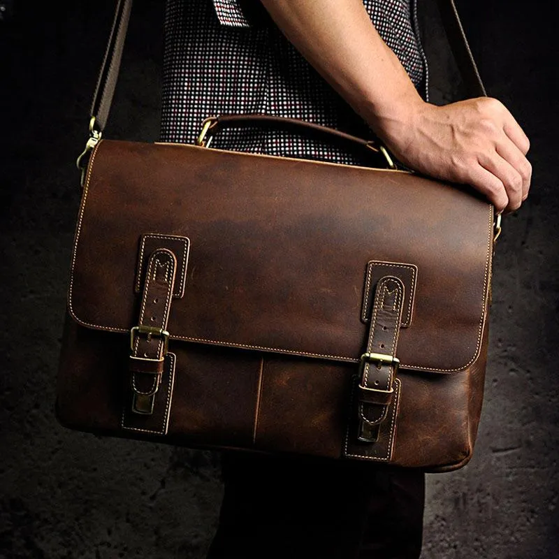 Black Coffee Leather Mens Briefcase Laptop Bag Business Bag Work Bag for Men