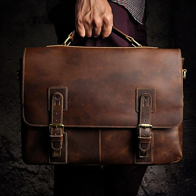 Black Coffee Leather Mens Briefcase Laptop Bag Business Bag Work Bag for Men