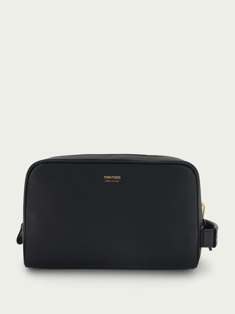 Black Grain Leather Wash Bag