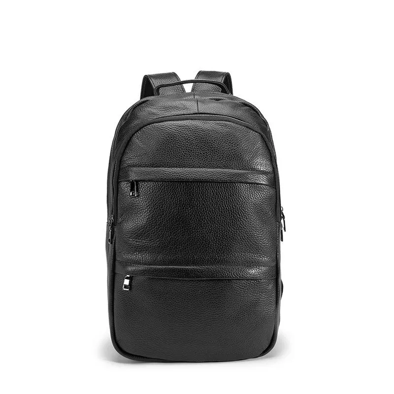 Black Mens Leather Laptop Backpack College Backpack Black Travel Backpack for Men