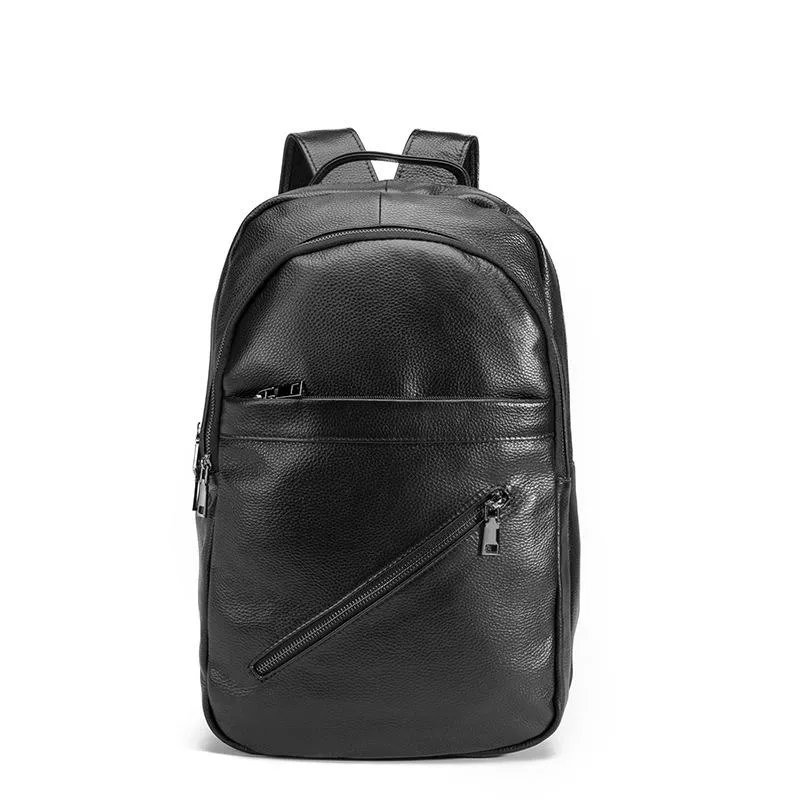 Black Mens Leather Laptop Backpack College Backpack Black Travel Backpack for Men