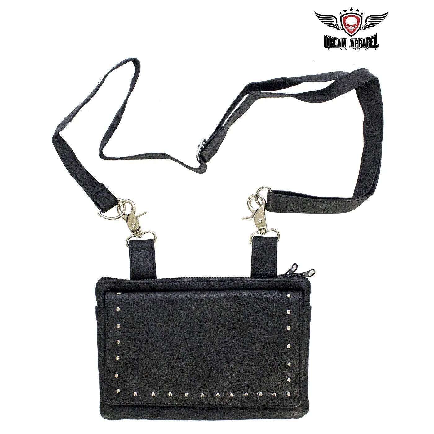 Black Naked Cowhide Leather Studded Belt Bag