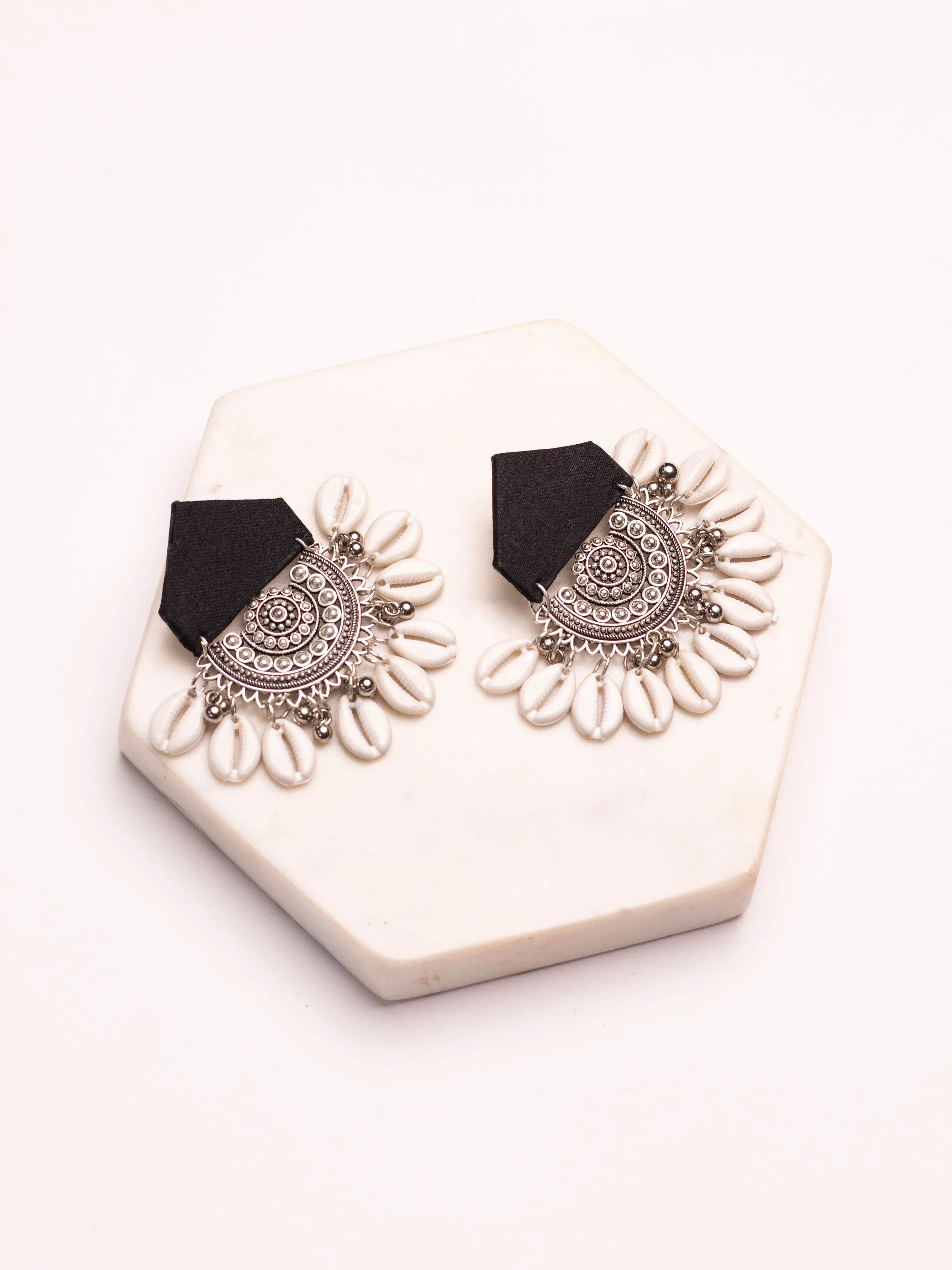 Black Shell Fabric Statement Earring