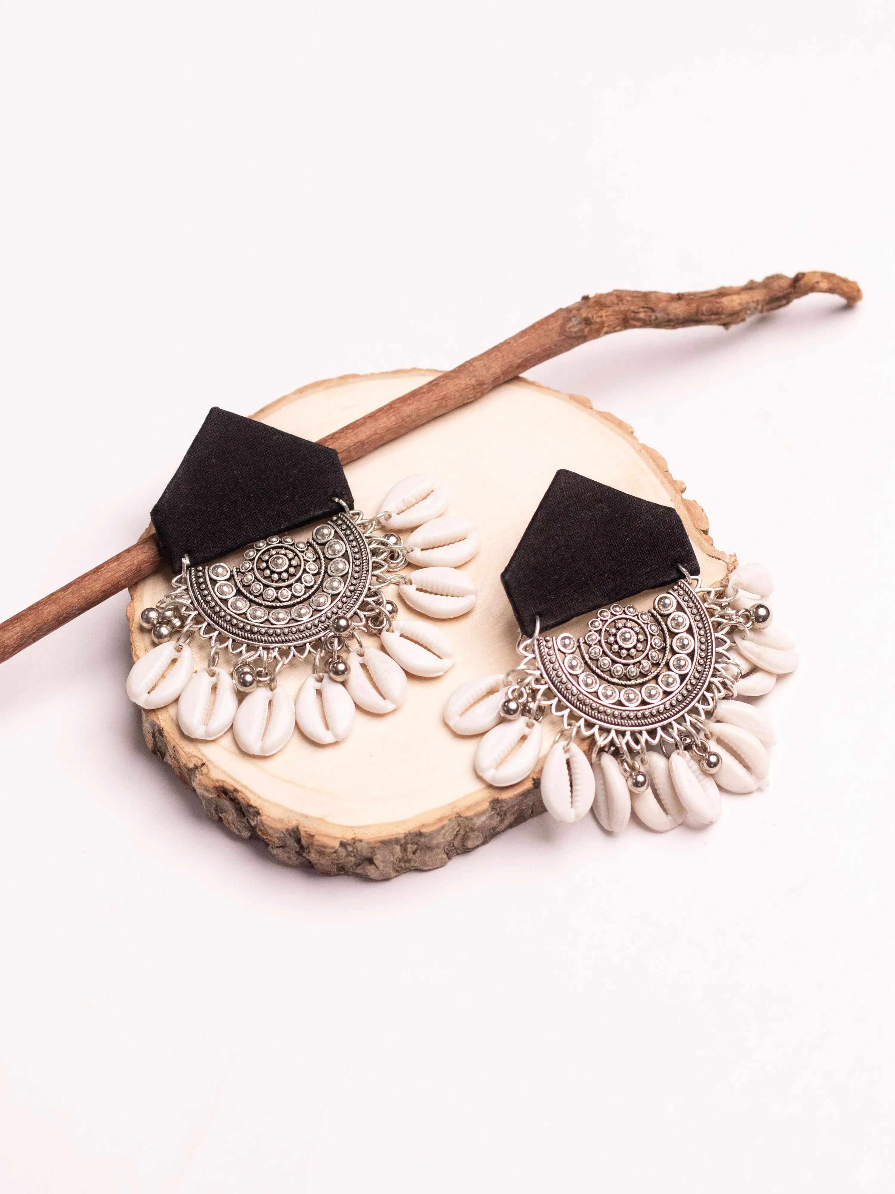 Black Shell Fabric Statement Earring