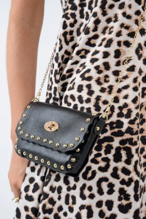 Black Studded Cross Body Bag - Clarie