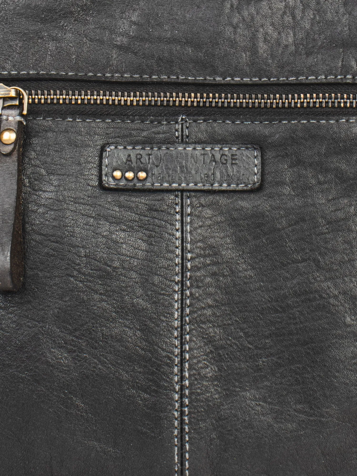 Black Washed Veg Tan Leather Multiple Compartment Crossbody