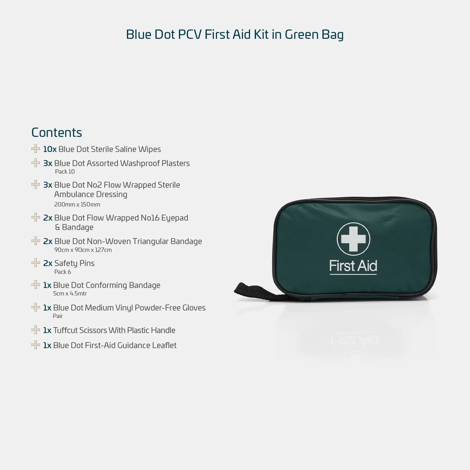 Blue Dot PCV First Aid Kit in Green Bag