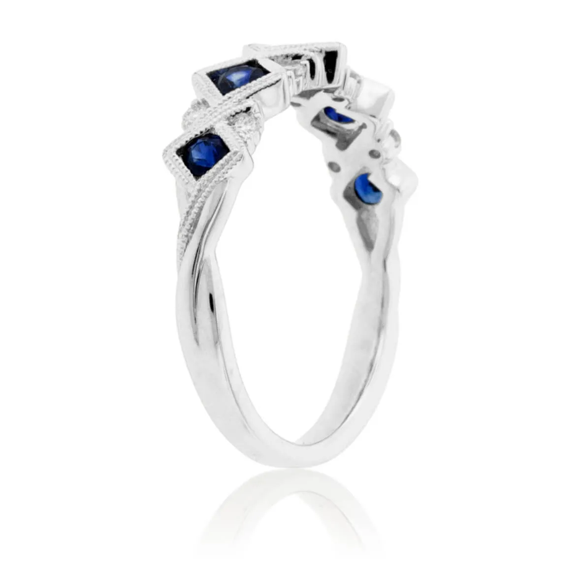 Blue Sapphire & Diamond Milgrain Style Band