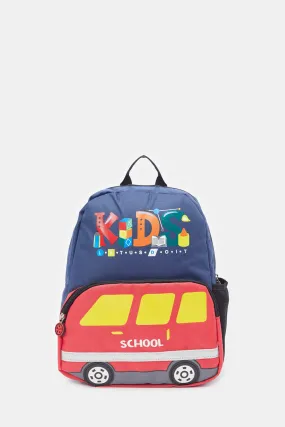 Boys Blue School Bus Printed Backpack