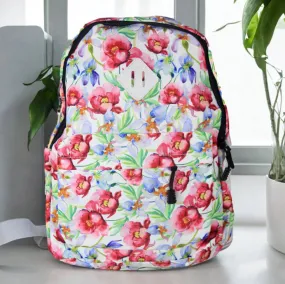 BP723 - White Floral Canvas Backpack