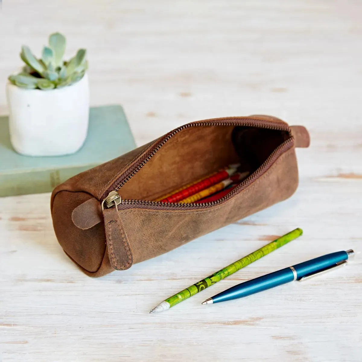 Buffalo Leather Round Pencil Case, Nepal