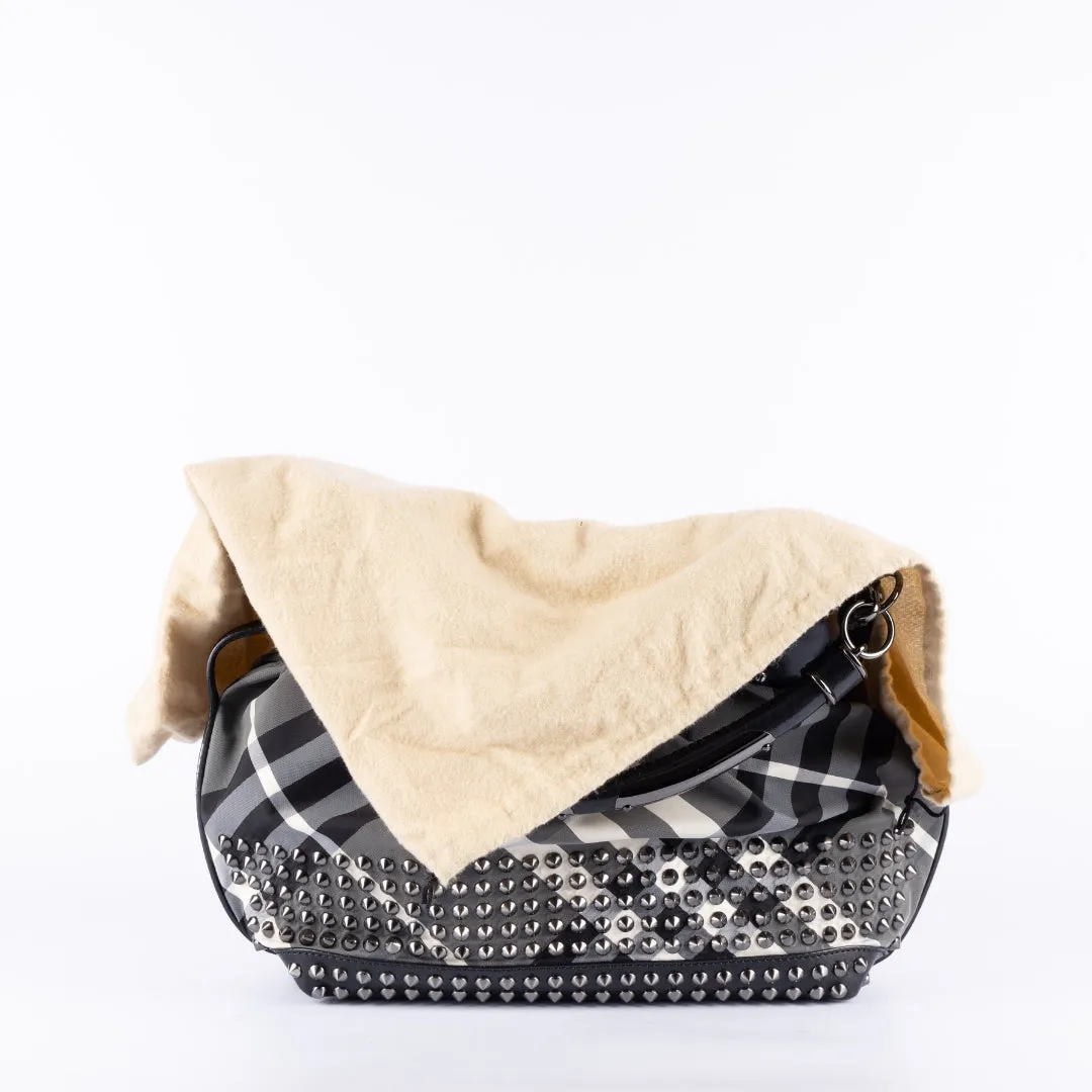 Burberry Beat Check Nylon Studded Hobo Bag