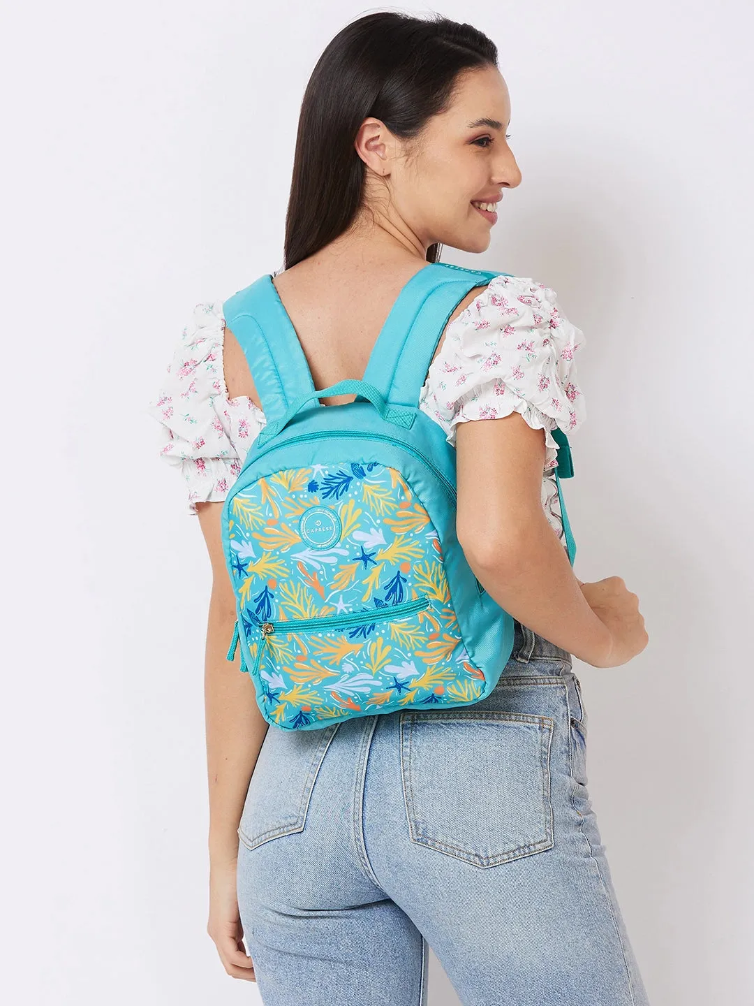 Caprese Xenia Backpack Small Turquoise Printed