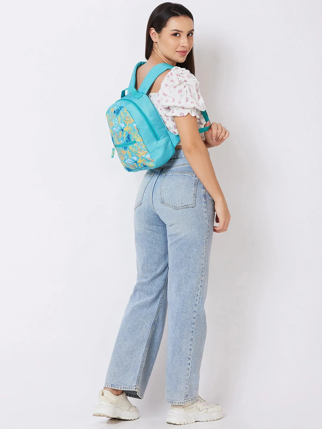 Caprese Xenia Backpack Small Turquoise Printed