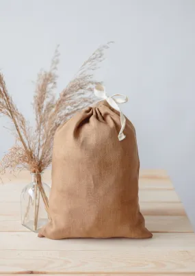 Caramel Brown Linen Drawstring Storage Bag