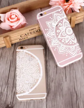 Carcasa boho blanca para Iphone - modelo media flor mandala