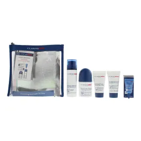 Clarins Men 5 Piece Gift Set: Super Moisture Gel 50ml - Face Wash 30ml - Eye Serum 3ml - Antiperspirant Roll-On 50ml - Shampoo & Shower 30ml