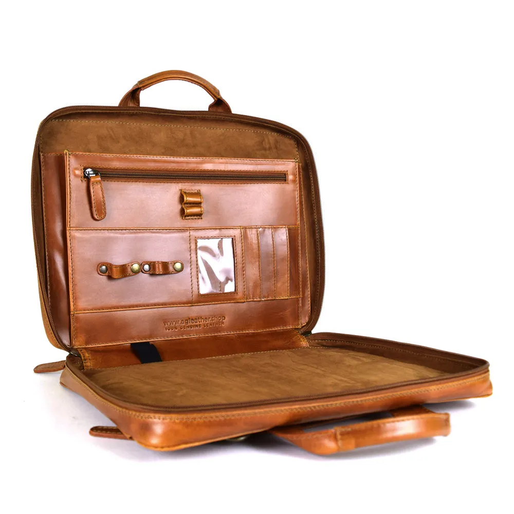 Colorado Organizer Portfolio in Cognac color - glossy finish repellent wather protection - LAST UNIT - FINAL SALE - no exchange