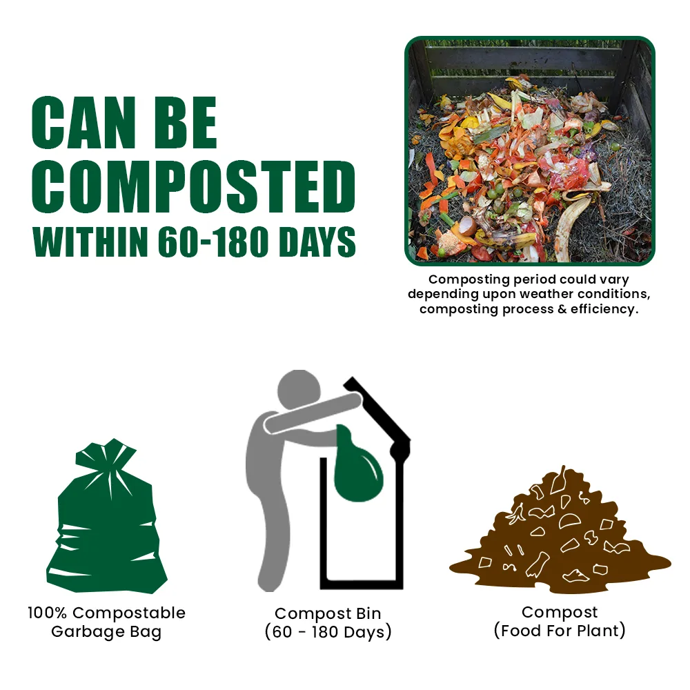 Compostable Garbage Bags - 17"x19" Small (Certified By Govt, Pack of 2-60pcs)