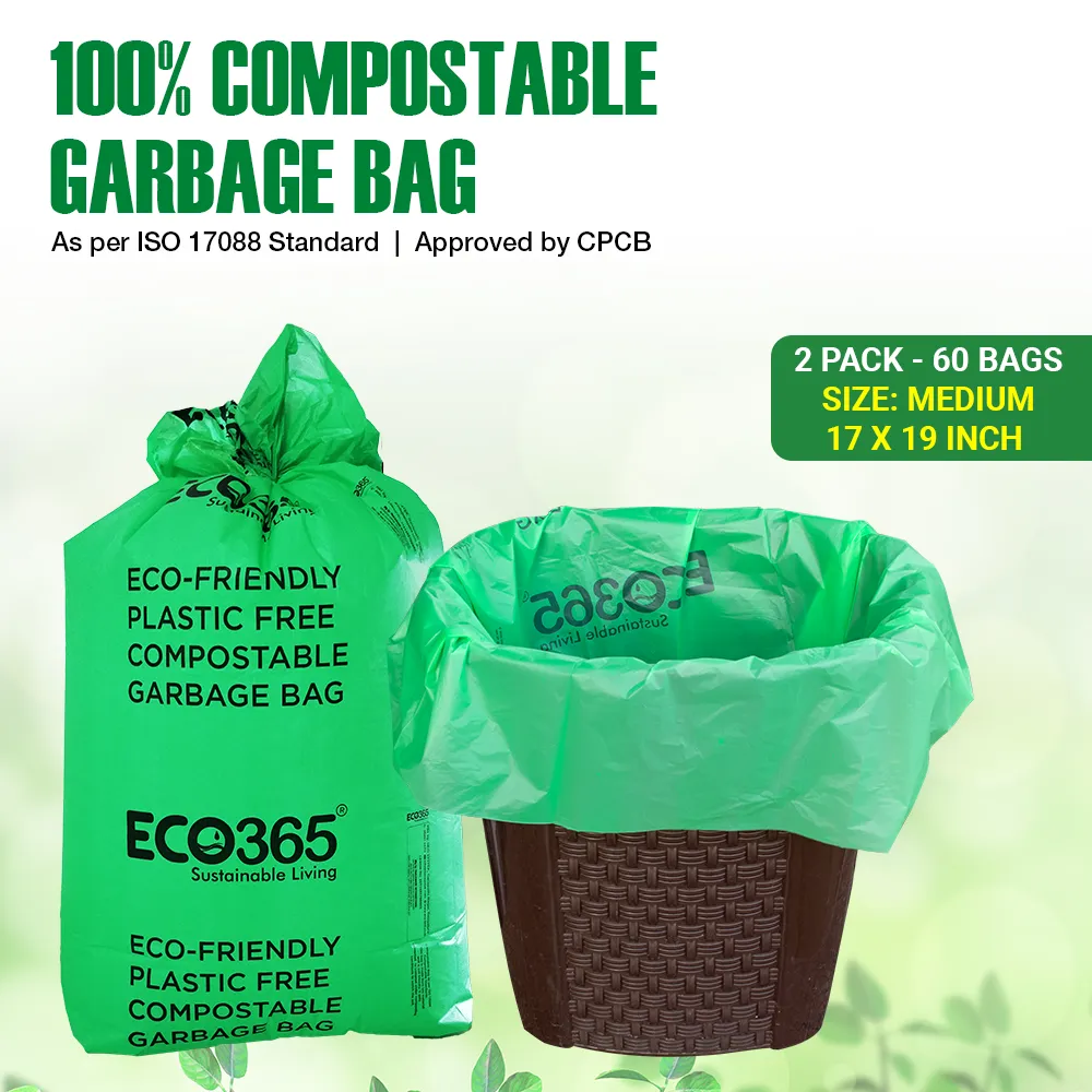 Compostable Garbage Bags - 17"x19" Small (Certified By Govt, Pack of 2-60pcs)