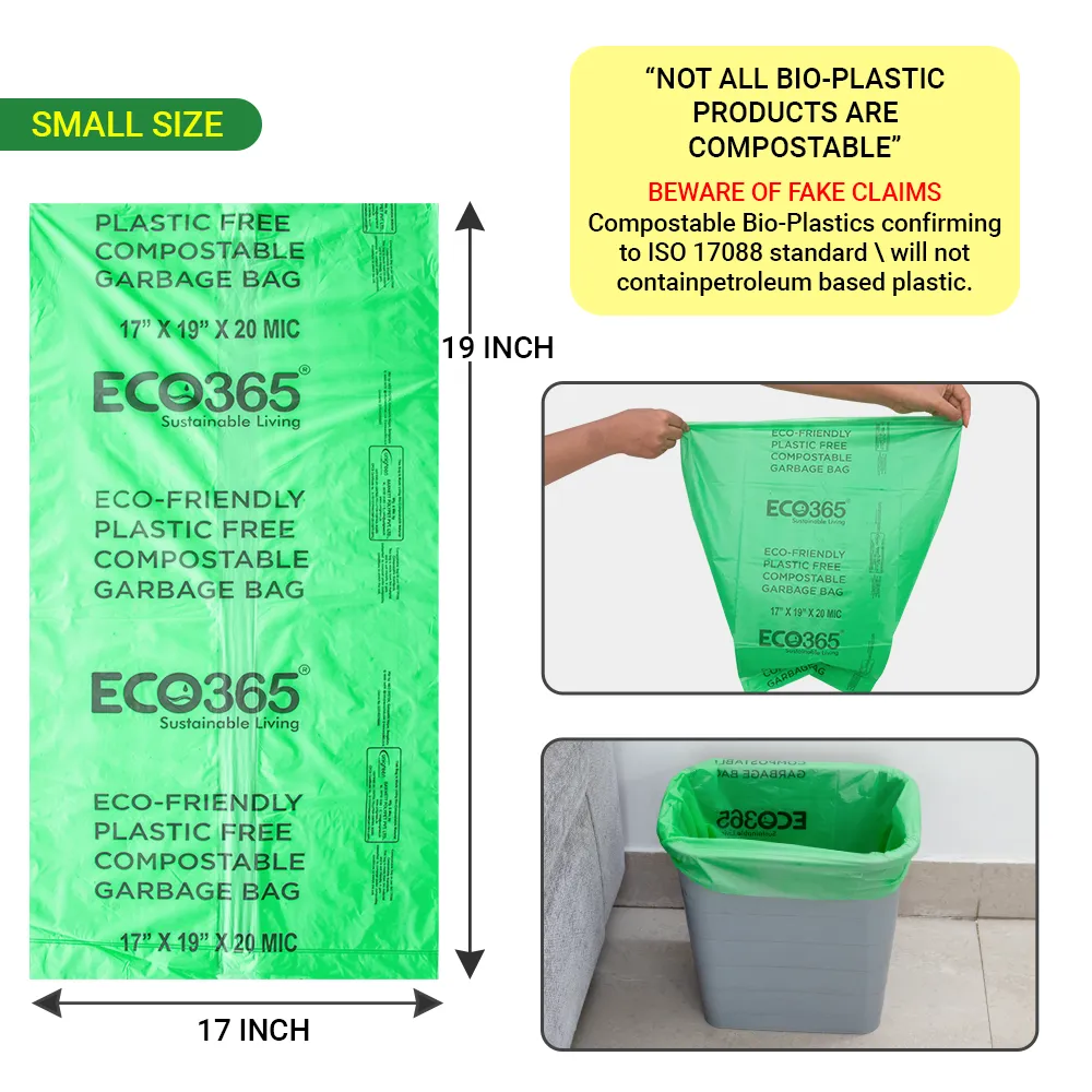 Compostable Garbage Bags - 17"x19" Small (Certified By Govt, Pack of 2-60pcs)