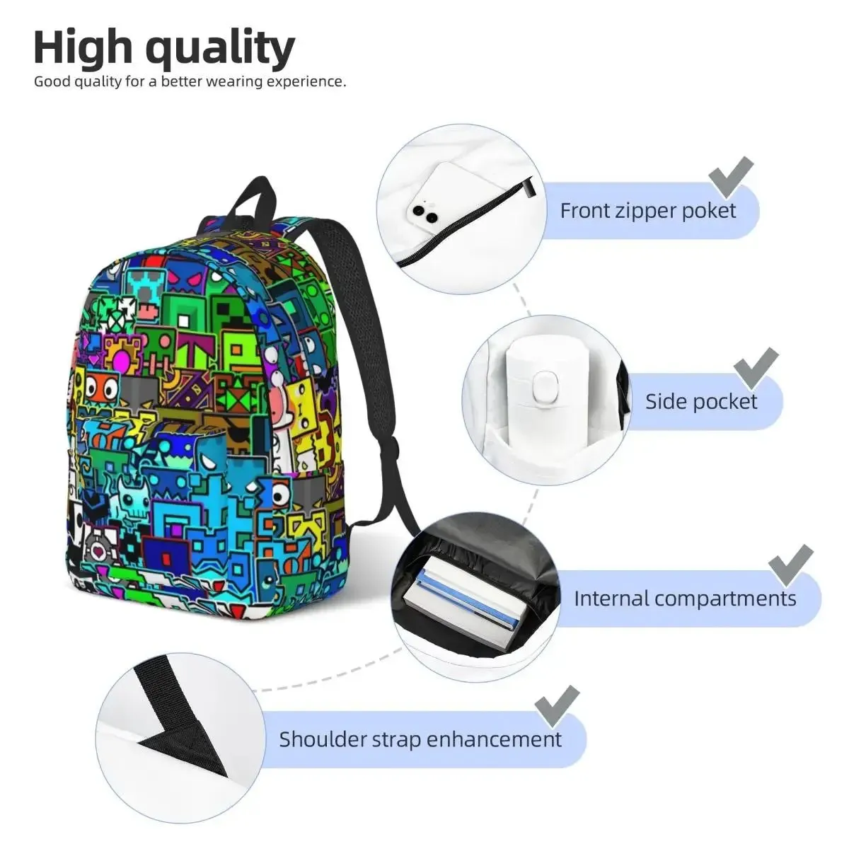 Cool Geometry Dash Cube Backpack for Gamers