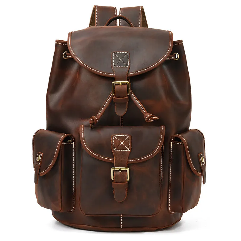 Crazy Horse Leather Backpack Stylish School Backpack Men Retro Travel Backpack