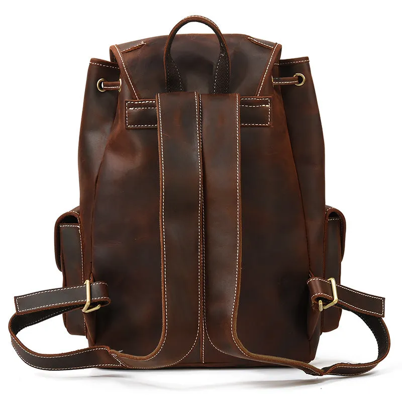 Crazy Horse Leather Backpack Stylish School Backpack Men Retro Travel Backpack