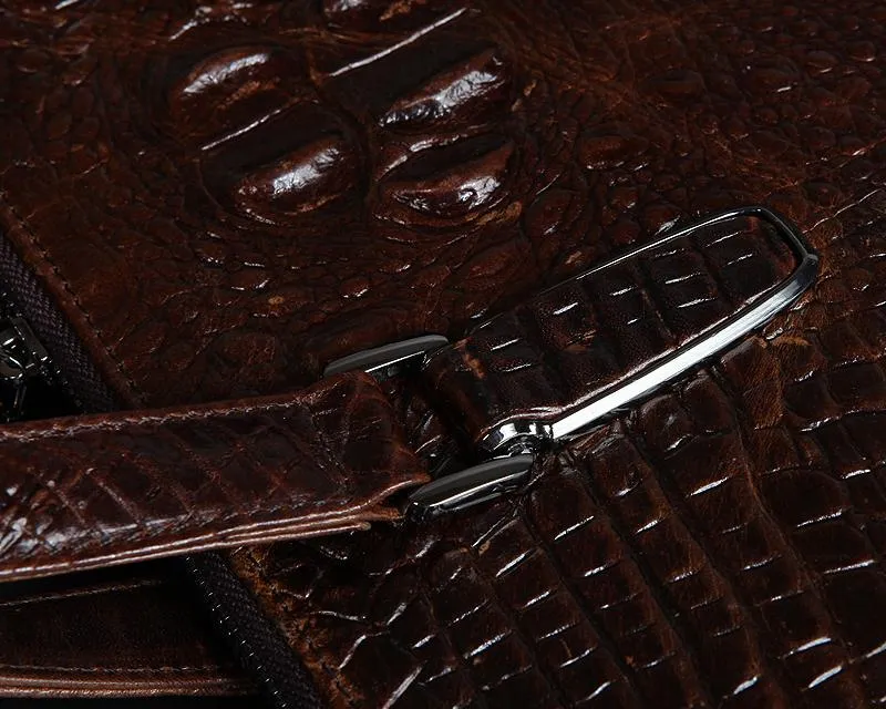 Crocodile Pattern Style Leather Slim Business Briefcase - Brown