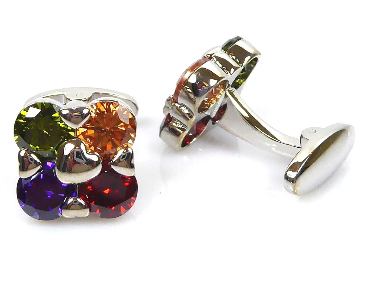 Crystal Flower Shape Cufflinks