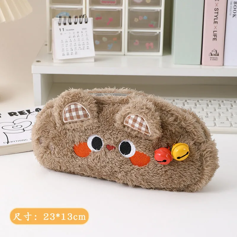 Cute bell pen bag ~ plush, good-looking, niche girl-friendly student large capacity new cartoon stationery bag