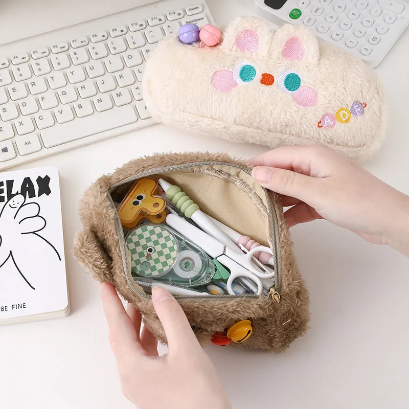 Cute bell pen bag ~ plush, good-looking, niche girl-friendly student large capacity new cartoon stationery bag